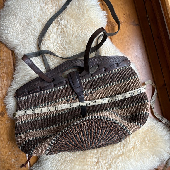 Vintage Brown Woven Leather-Trim Tote - Picture 9 of 11